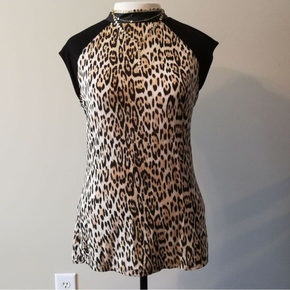 Guess Animal Print and Faux Leather Top - Picture 3 of 11
